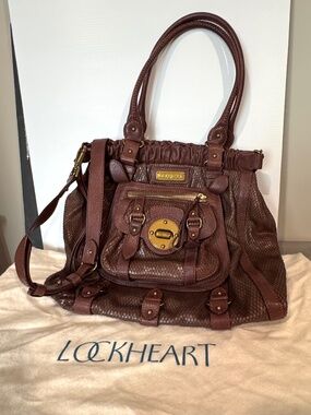 Designer Lockheart Serpent Pocket Brown Leather Tote/Satchel LG